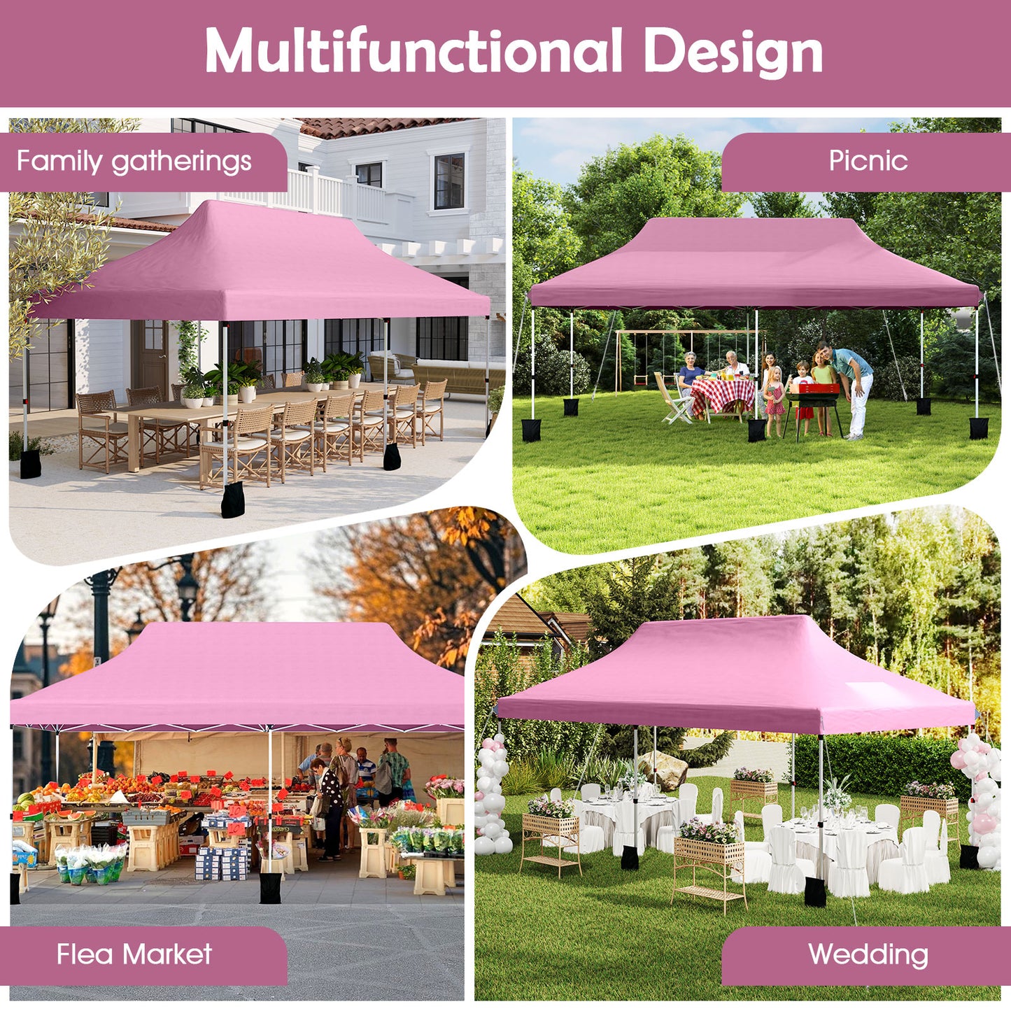10 X 20 FT Pop Up Canopy Tent, Portable Outdoor Gazebo, Pink Canopies at Gallery Canada