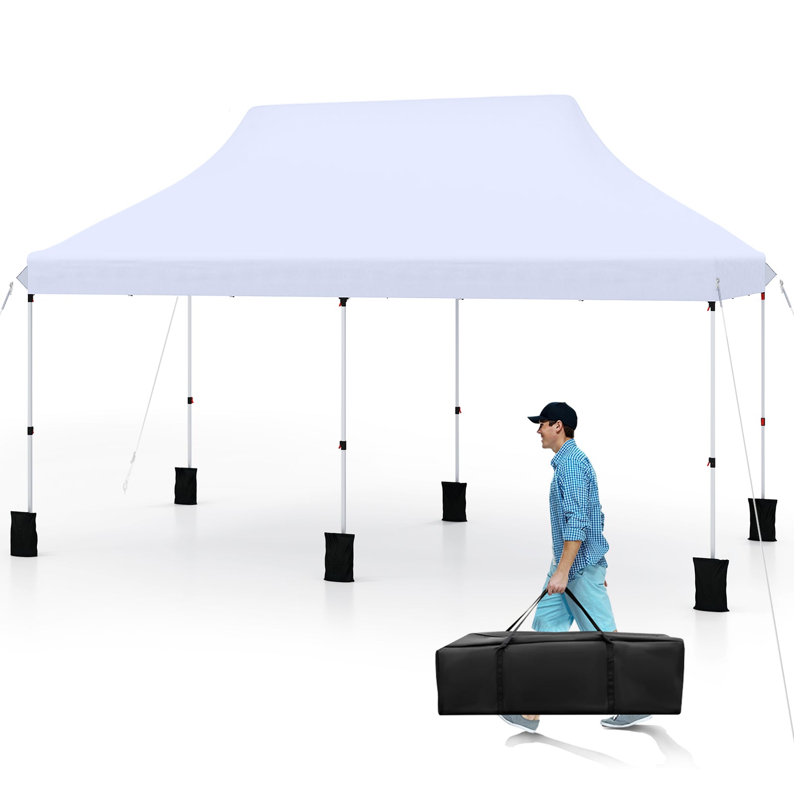 10 X 20 FT Pop up Canopy Tent Foldable Portable Outdoor Gazebo with Carry Bag, White Canopies White at Gallery Canada