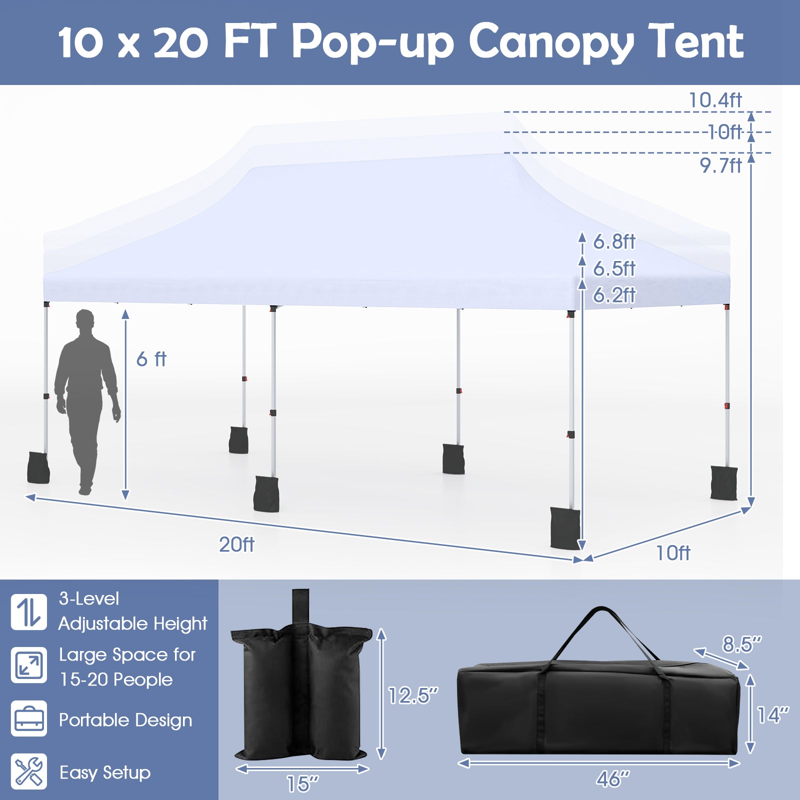 10 X 20 FT Pop up Canopy Tent Foldable Portable Outdoor Gazebo with Carry Bag, White Canopies at Gallery Canada