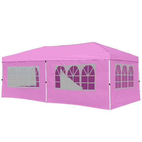 10 X 20 Feet Pop up Canopy Tent Instant Setup with 6 Sidewalls, Pink
