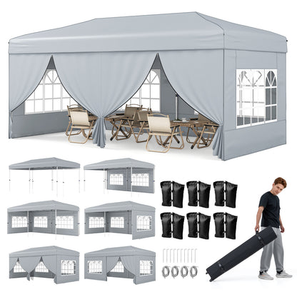 10 X 20 Feet Pop Up Canopy Tent, Instant Setup, 6 Sidewalls, Gray Canopies at Gallery Canada