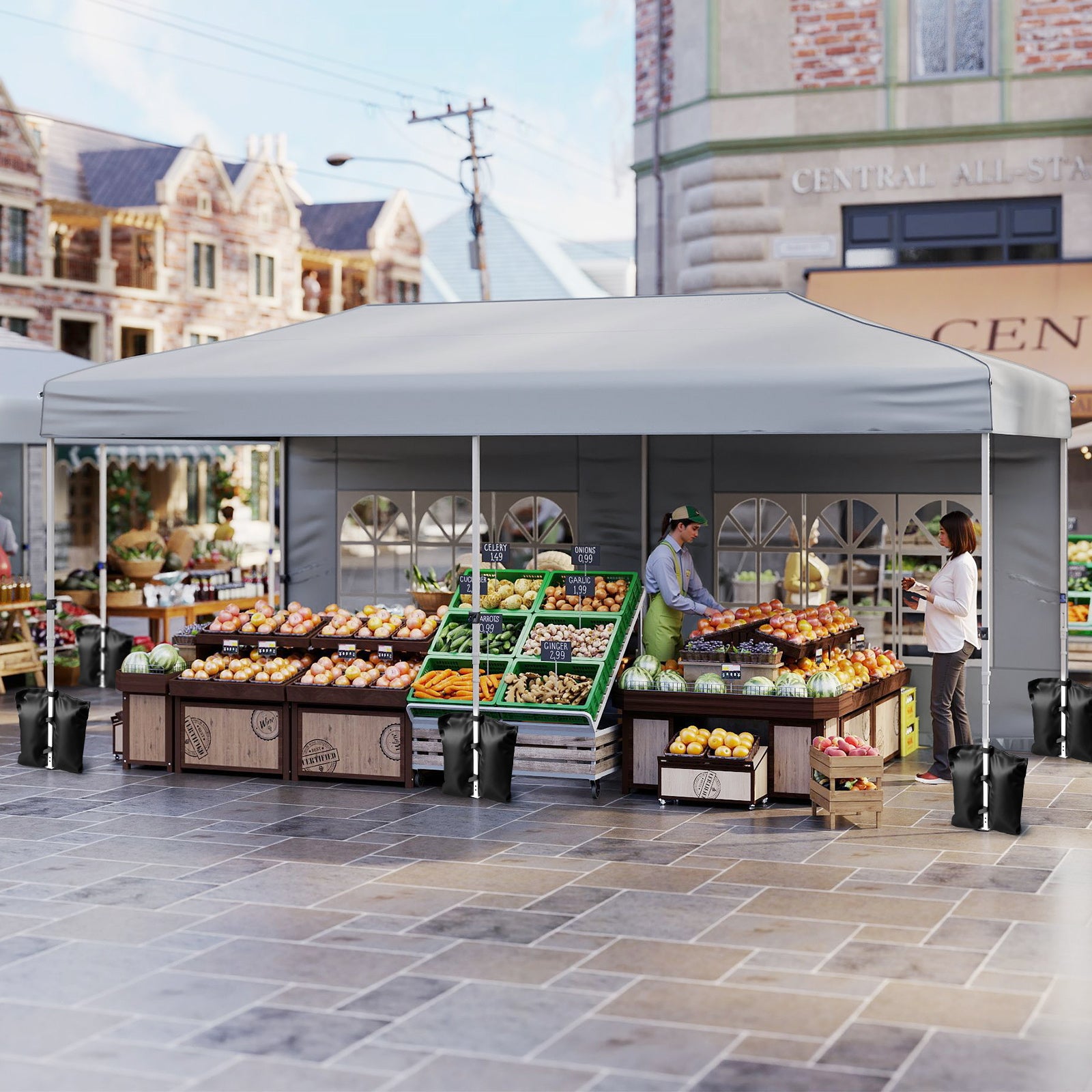 10 X 20 Feet Pop Up Canopy Tent, Instant Setup, 6 Sidewalls, Gray Canopies at Gallery Canada