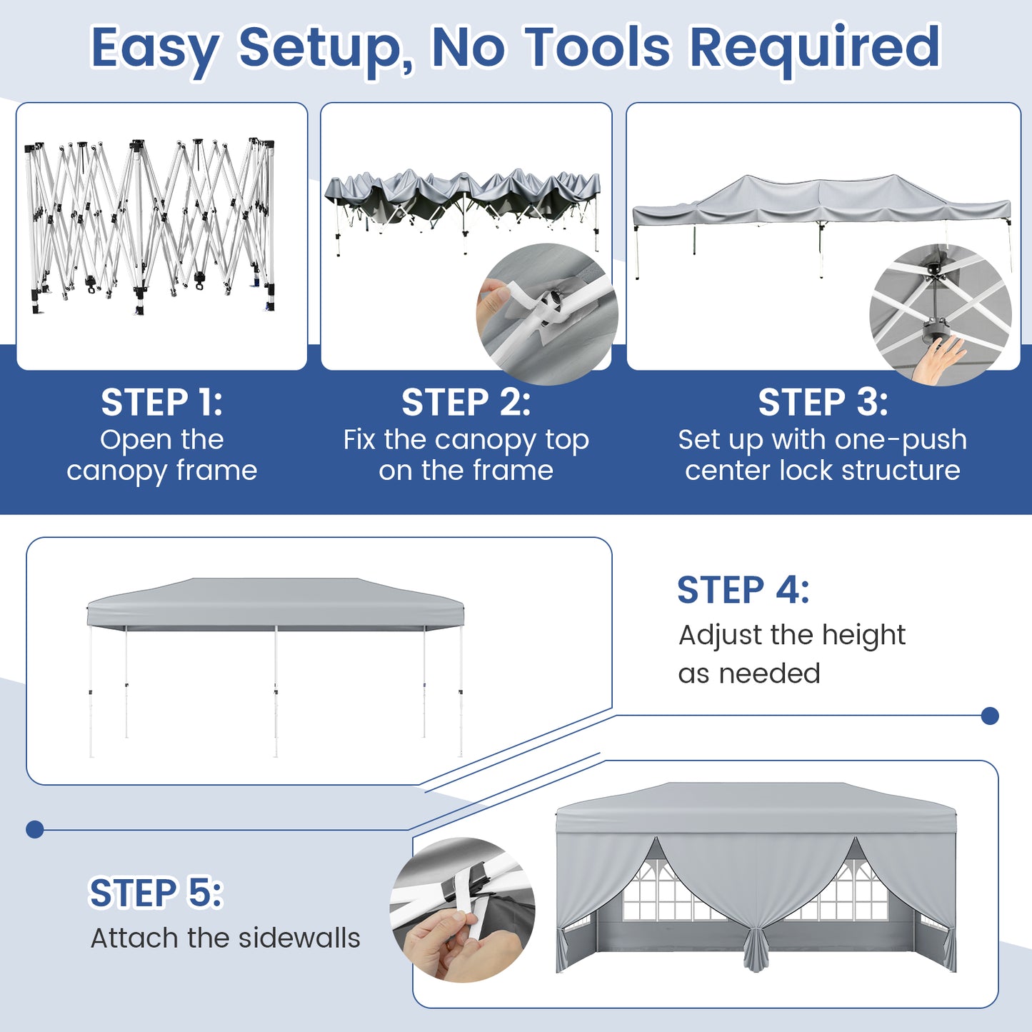 10 X 20 Feet Pop Up Canopy Tent, Instant Setup, 6 Sidewalls, Gray Canopies at Gallery Canada
