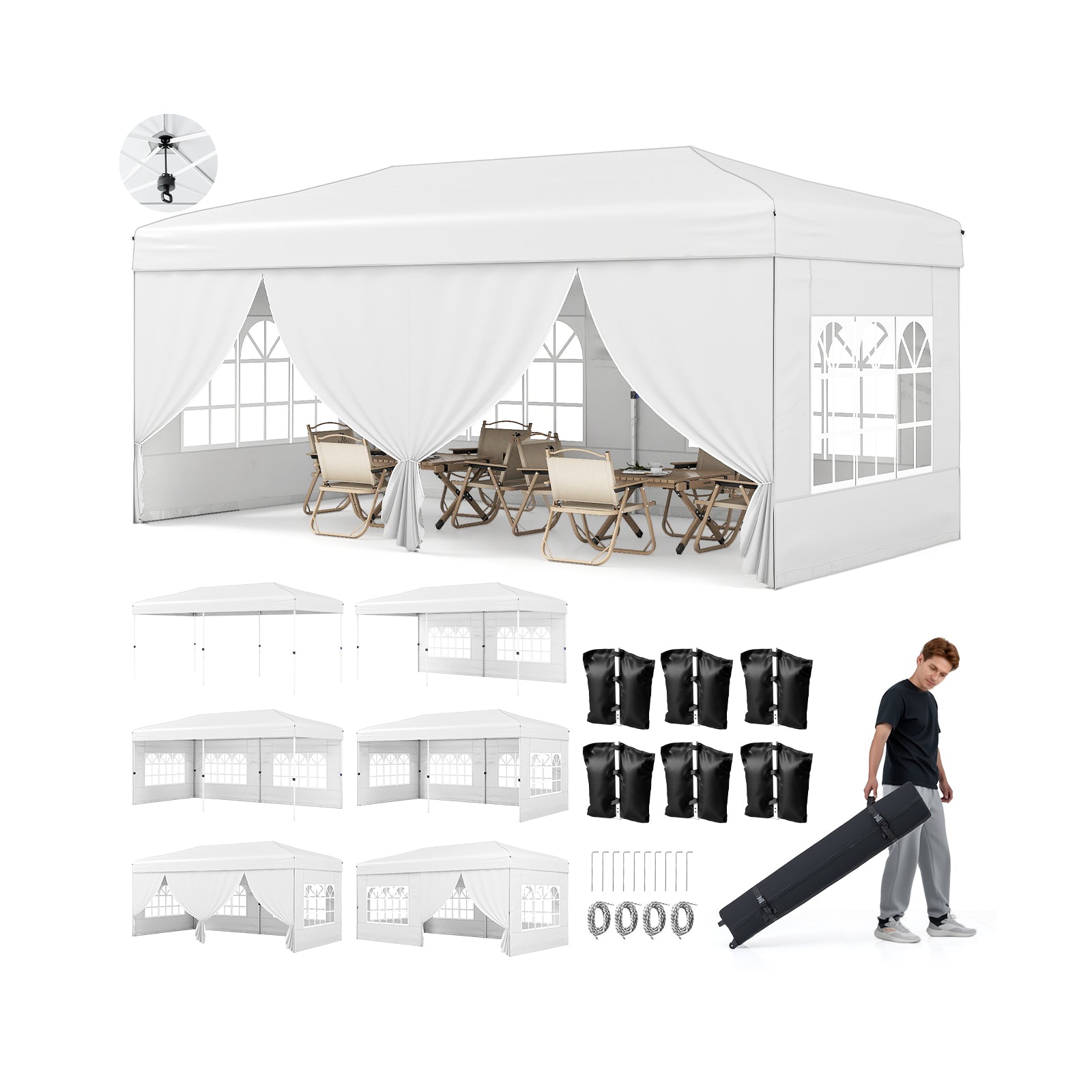 10 X 20 Feet Pop Up Canopy Tent, Instant Setup, 6 Sidewalls, White Canopies at Gallery Canada