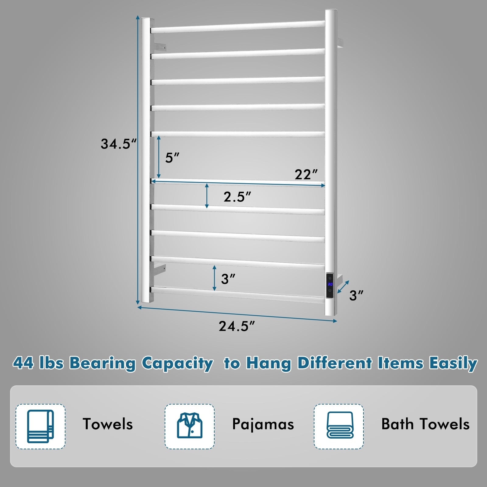 10-Bar Electric Stainless Steel Towel Warmer Towel Racks at Gallery Canada