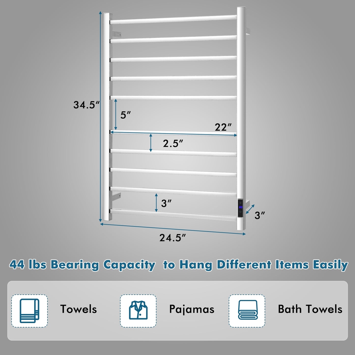 10-Bar Electric Stainless Steel Towel Warmer Towel Racks at Gallery Canada
