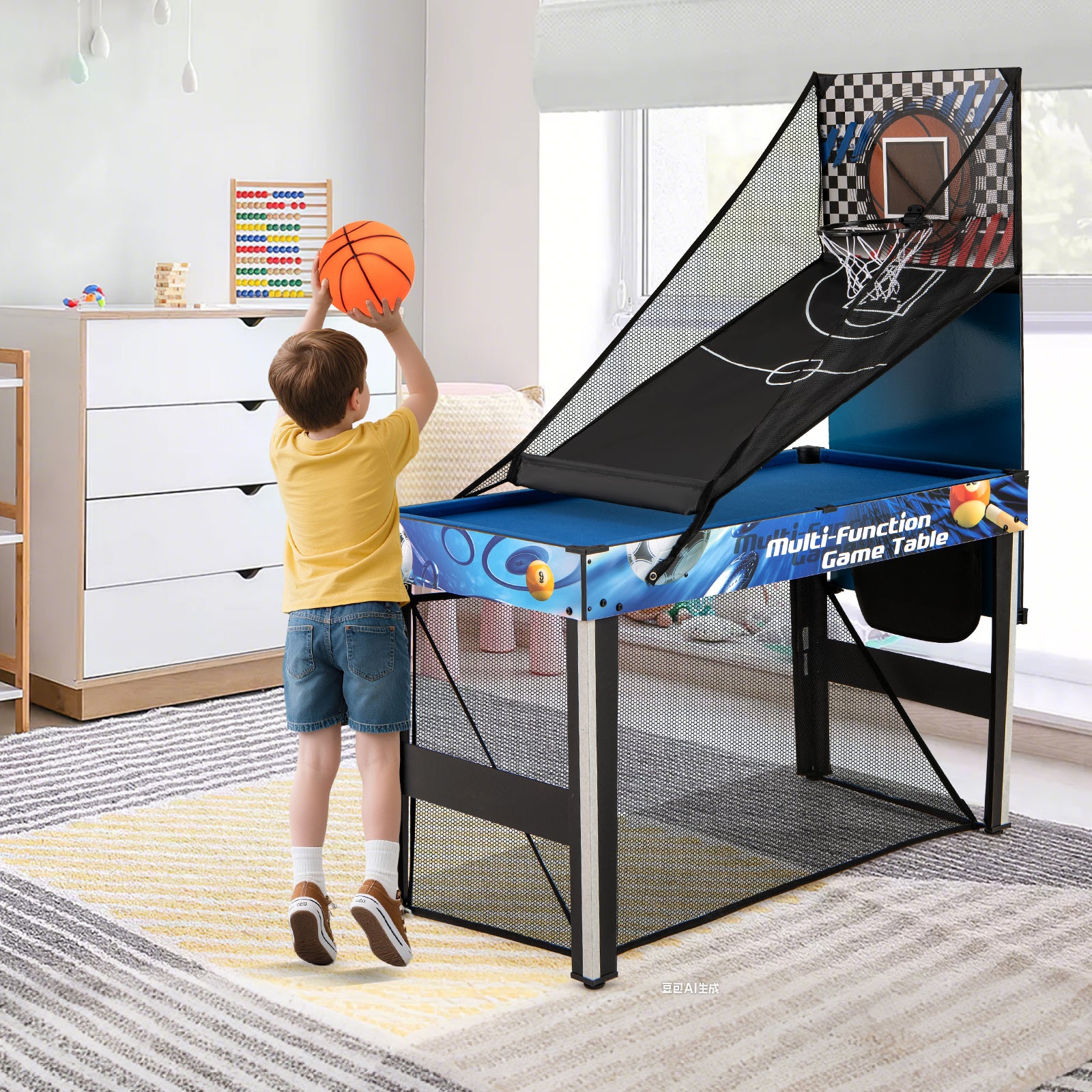 10-in-1 Combo Game Table Set with Table Tennis Basketball Soccer, Blue Game Room at Gallery Canada