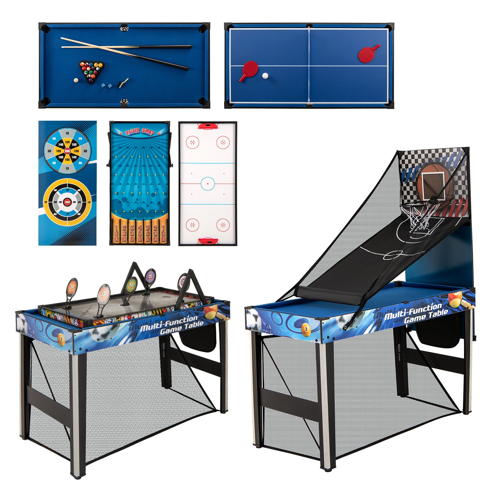 10-in-1 Combo Game Table Set with Table Tennis Basketball Soccer, Blue Game Room Blue at Gallery Canada
