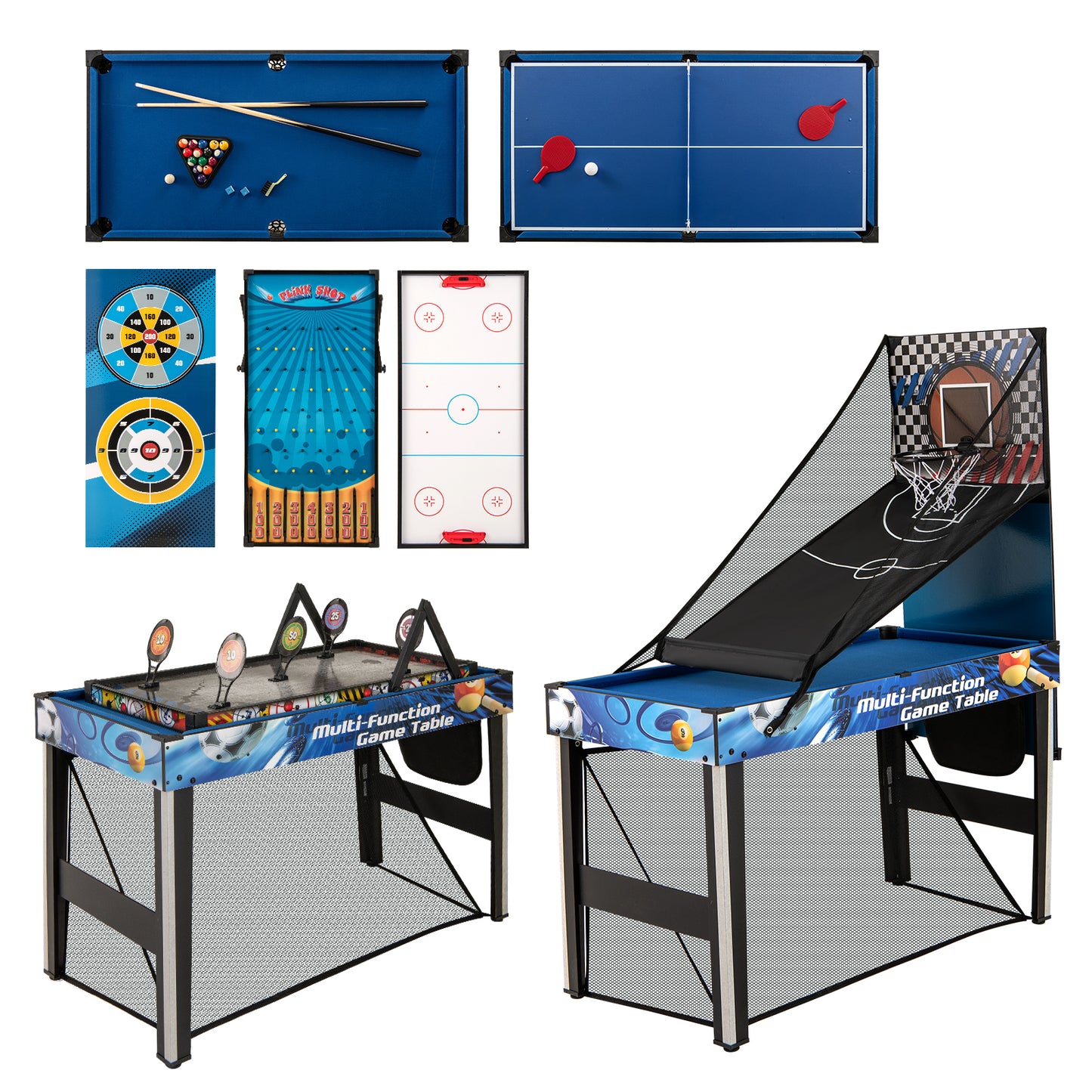 10-in-1 Combo Game Table Set with Table Tennis Basketball Soccer, Blue Game Room at Gallery Canada