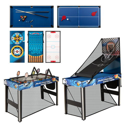 10-in-1 Combo Game Table Set with Table Tennis  Basketball  Soccer, Blue