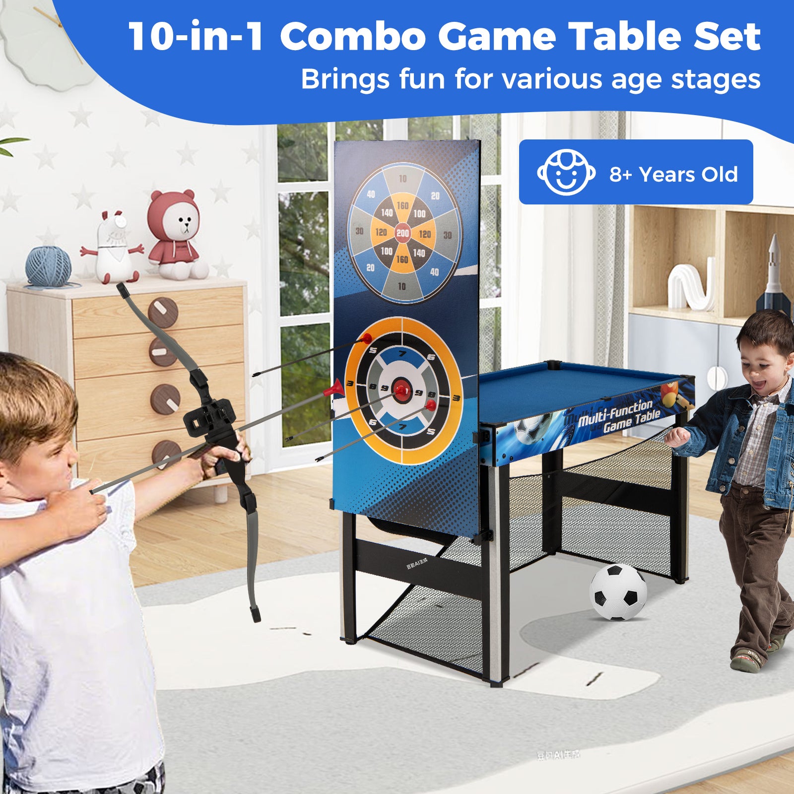 10-in-1 Combo Game Table Set with Table Tennis Basketball Soccer, Blue Game Room at Gallery Canada