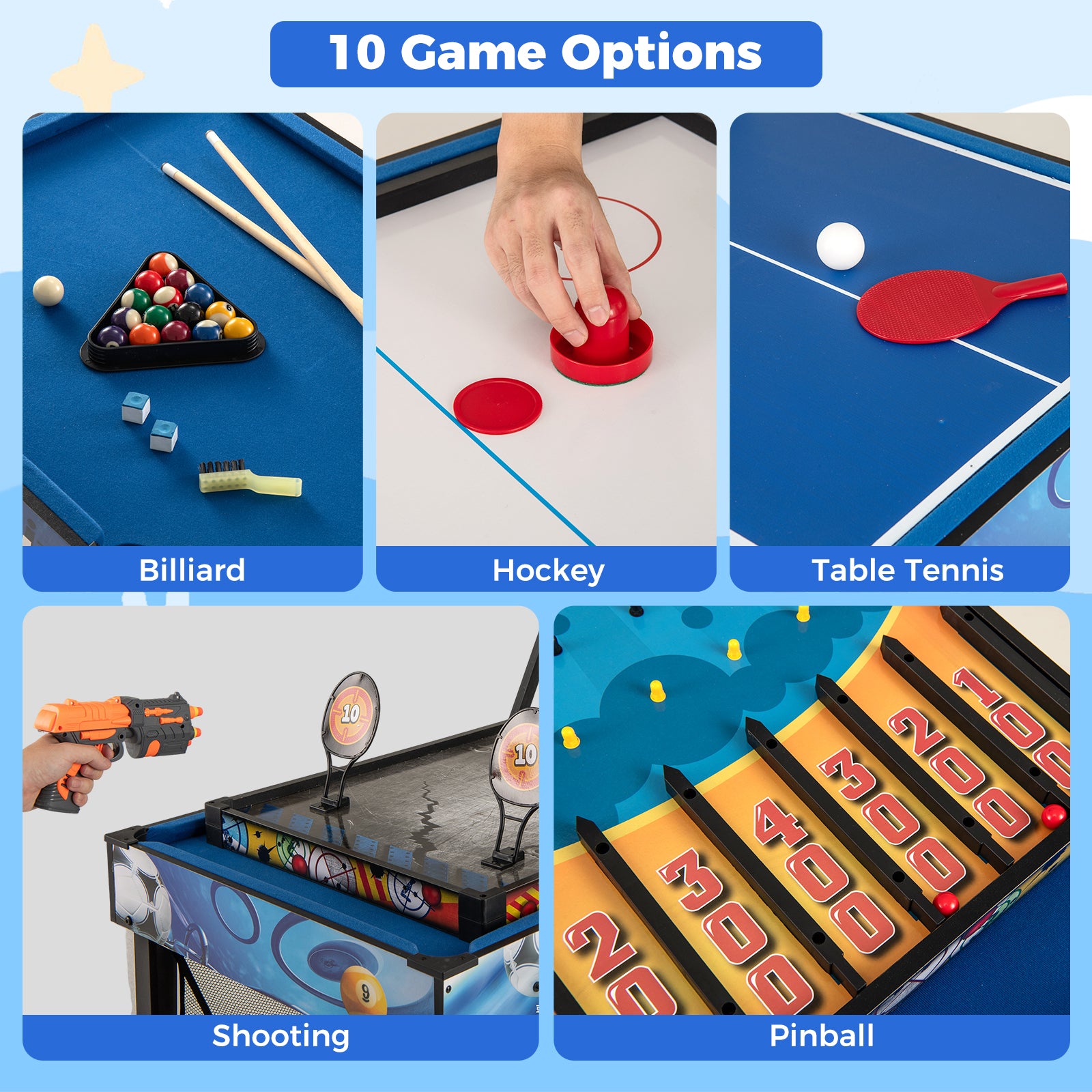 10-in-1 Combo Game Table Set with Table Tennis Basketball Soccer, Blue Game Room at Gallery Canada