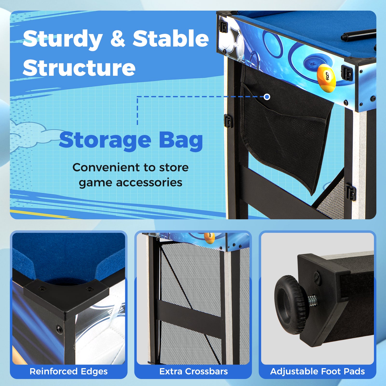 10-in-1 Combo Game Table Set with Table Tennis Basketball Soccer, Blue Game Room at Gallery Canada