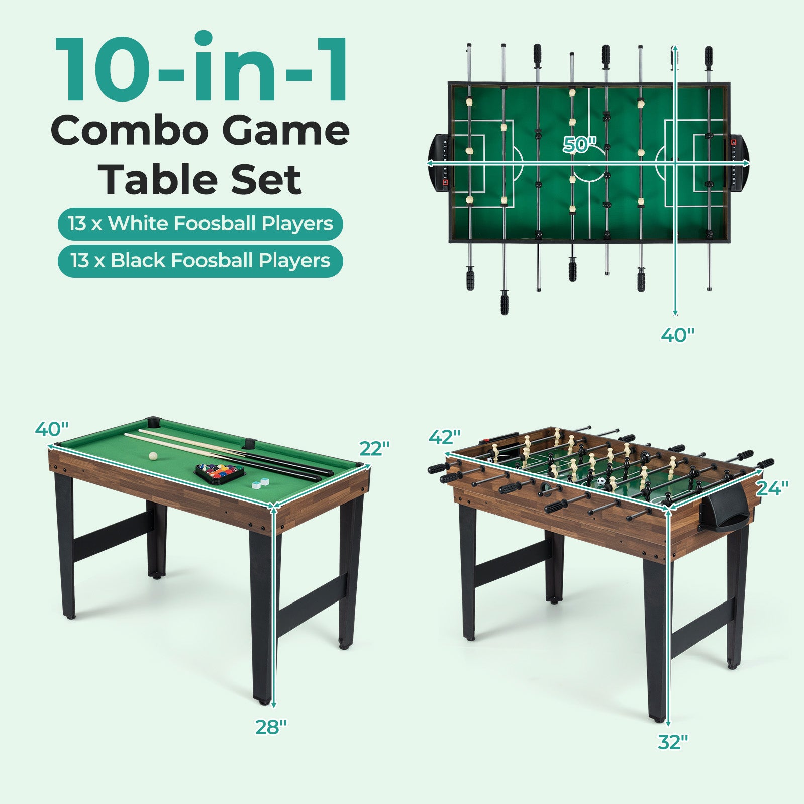 10-In-1 Combo Game Table Set, 50Inch Multi-Game, Brown Game Room at Gallery Canada