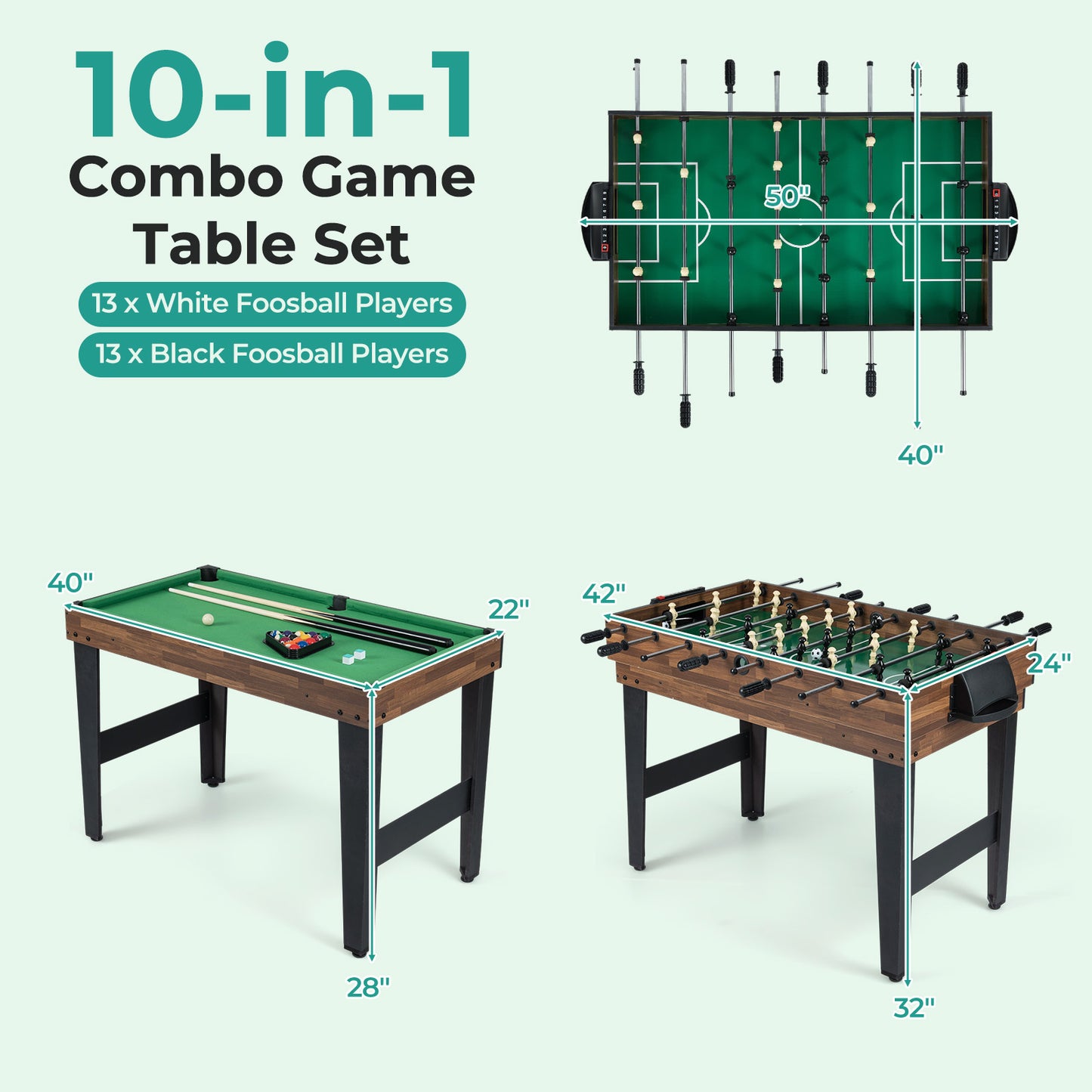 10-In-1 Combo Game Table Set, 50Inch Multi-Game, Brown Game Room at Gallery Canada