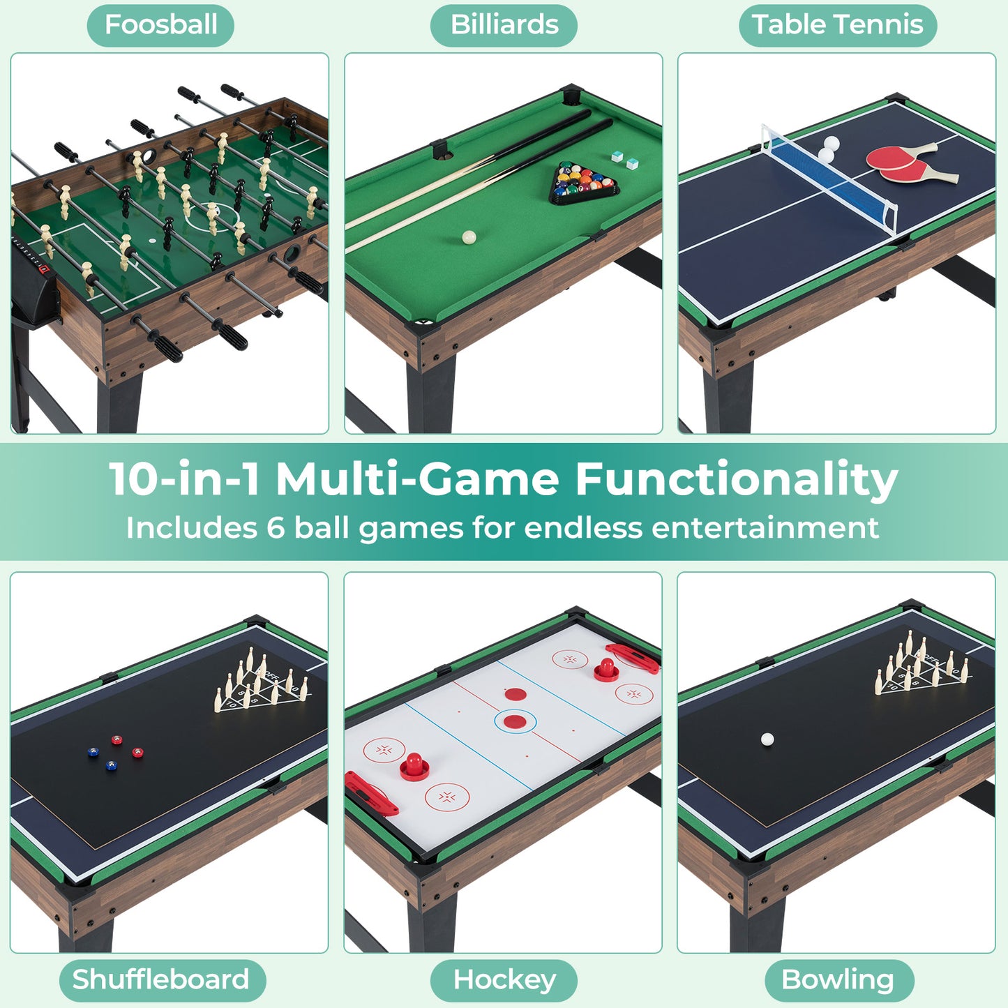 10-In-1 Combo Game Table Set, 50Inch Multi-Game, Brown Game Room at Gallery Canada