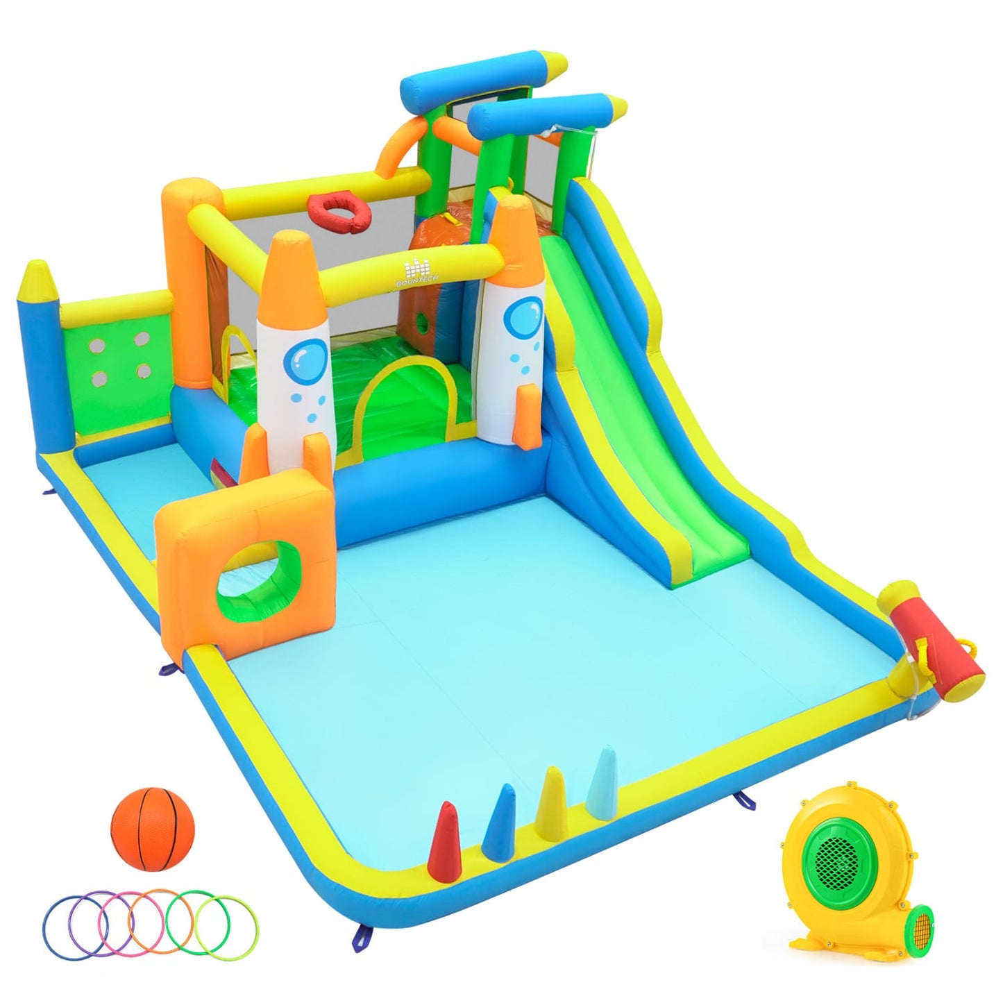 10-in-1 Inflatable Bounce House with Water Slide, 680W Blower