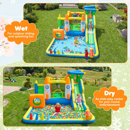 10-in-1 Inflatable Bounce House with Water Slide, 680W Blower