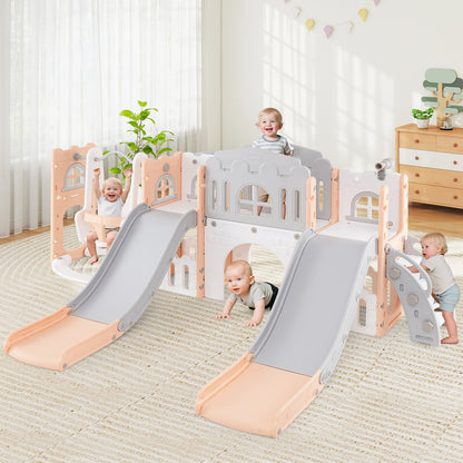 10-in-1 Toddler Slide and Swing Set with Double Slides and Tunnel, Pink Climbers & Slides at Gallery Canada