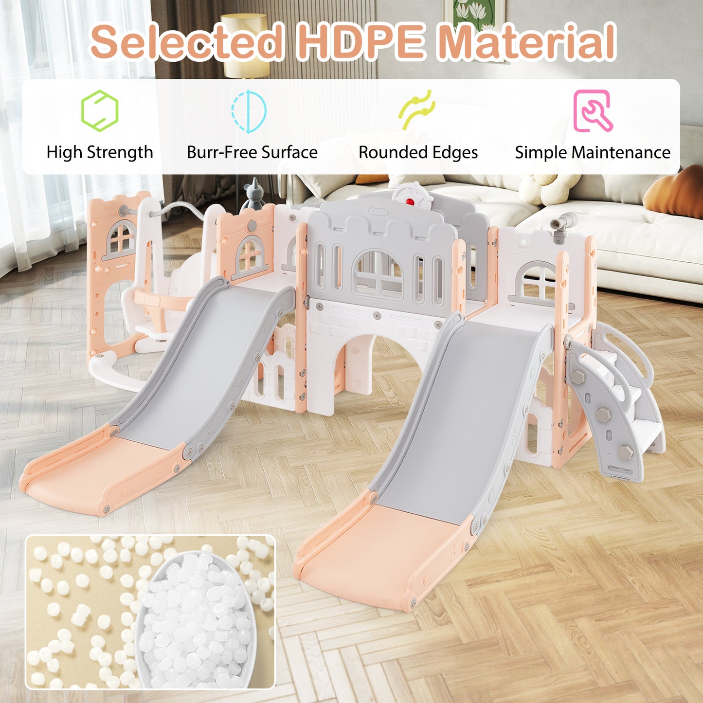 10-in-1 Toddler Slide and Swing Set with Double Slides and Tunnel, Pink Climbers & Slides at Gallery Canada