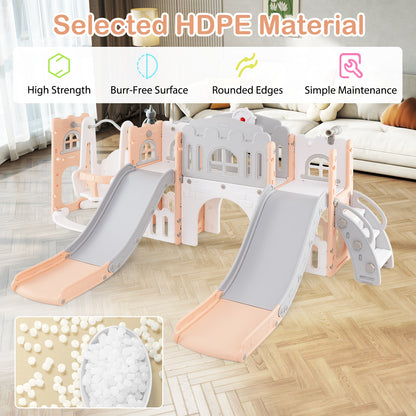 10-in-1 Toddler Slide and Swing Set with Double Slides and Tunnel, Pink Climbers & Slides at Gallery Canada