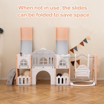 10-in-1 Toddler Slide and Swing Set with Double Slides and Tunnel, Pink Climbers & Slides at Gallery Canada
