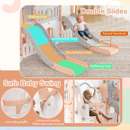 10-in-1 Toddler Slide and Swing Set with Double Slides and Tunnel, Pink Climbers & Slides at Gallery Canada