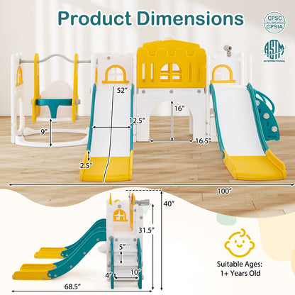 10-in-1 Toddler Slide and Swing Set with Double Slides and Tunnel, Yellow Climbers & Slides at Gallery Canada