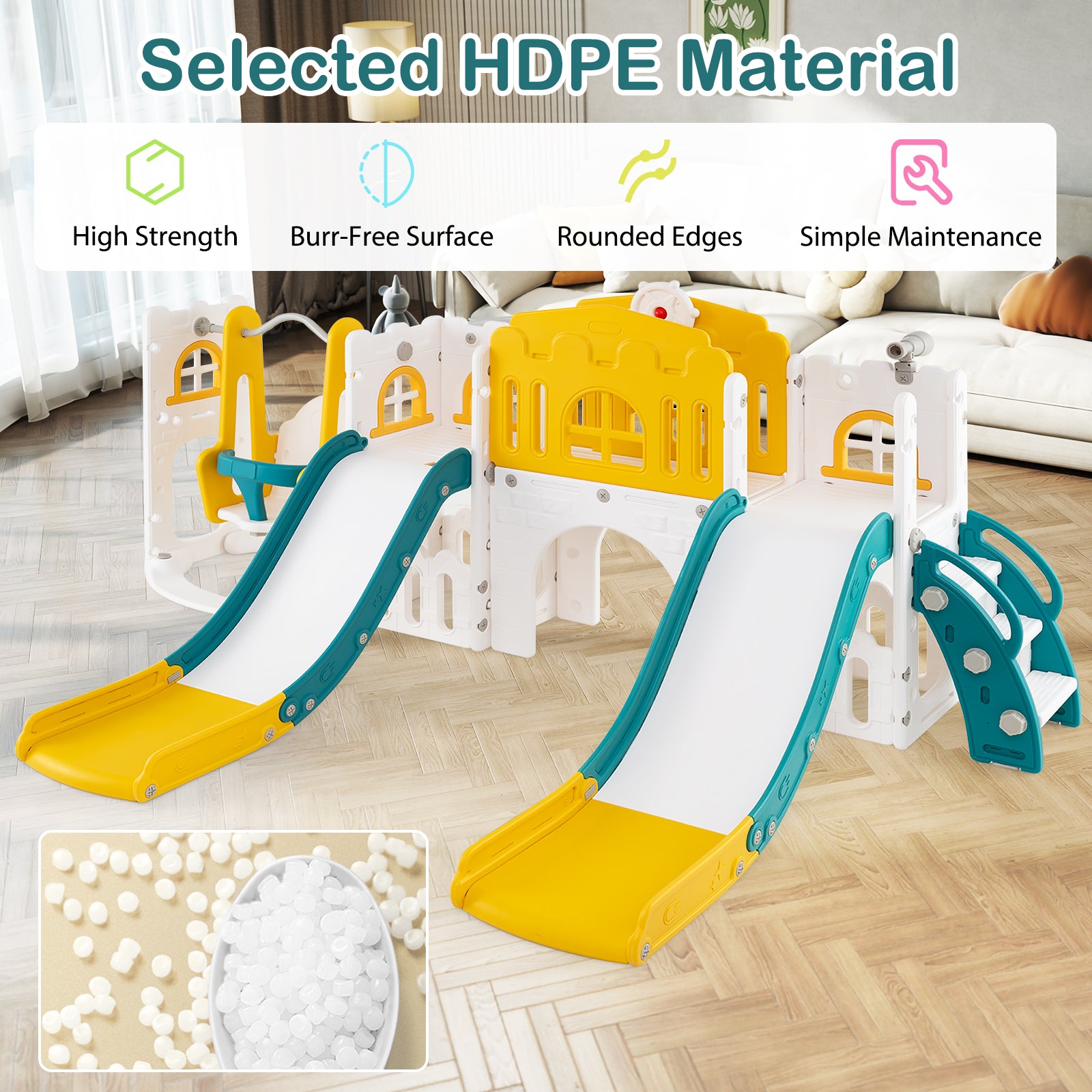 10-in-1 Toddler Slide and Swing Set with Double Slides and Tunnel, Yellow Climbers & Slides at Gallery Canada