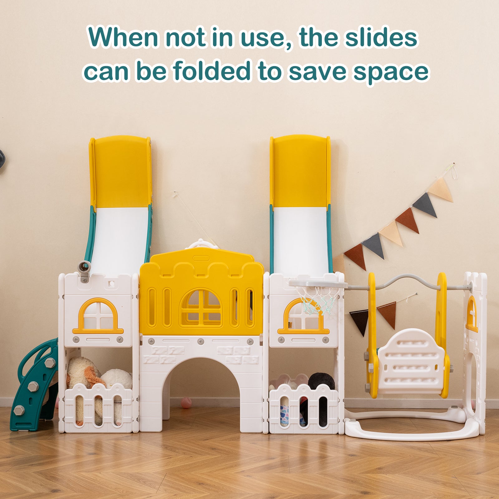 10-in-1 Toddler Slide and Swing Set with Double Slides and Tunnel, Yellow Climbers & Slides at Gallery Canada