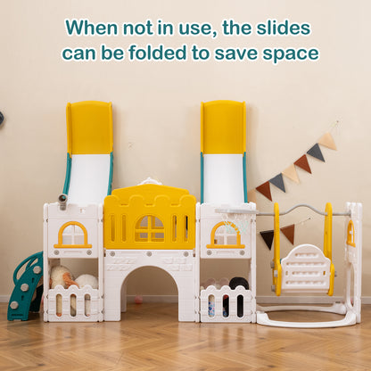 10-in-1 Toddler Slide and Swing Set with Double Slides and Tunnel, Yellow Climbers & Slides at Gallery Canada