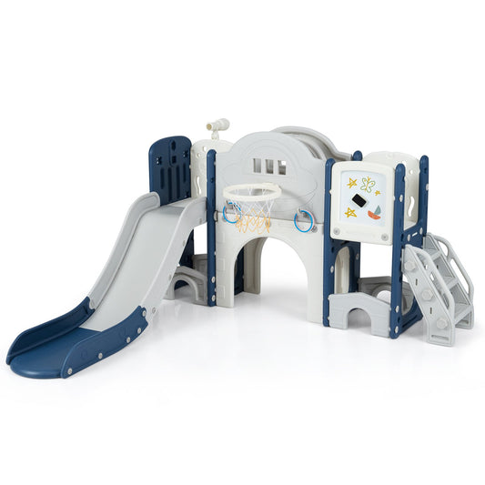 10 in 1 Toddler Slide Set Kids Slide and Climber Playset Indoor Playground, Blue Climbers & Slides Blue at Gallery Canada