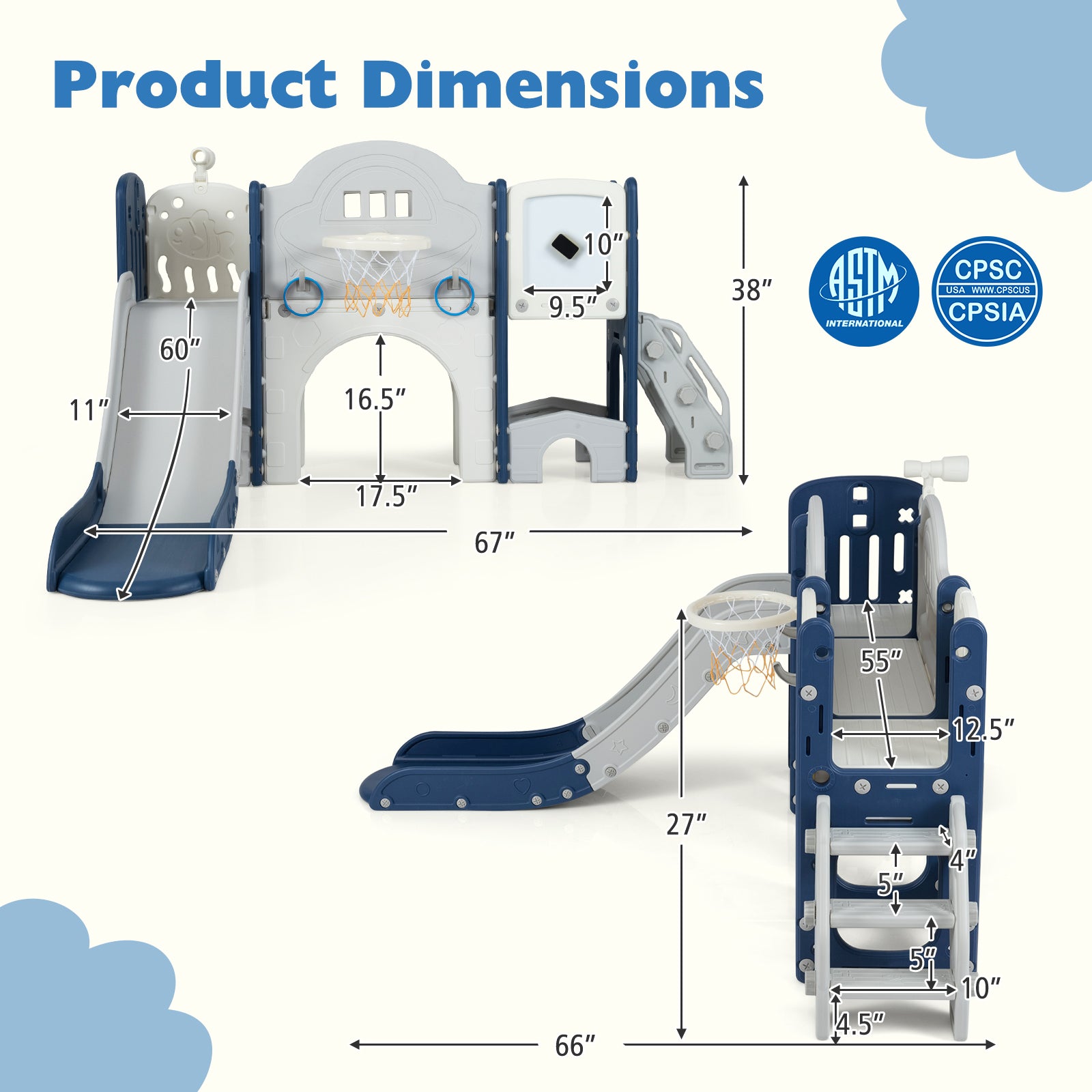 10 In 1 Toddler Slide Climber Playset, Indoor Playground, Blue Climbers & Slides at Gallery Canada
