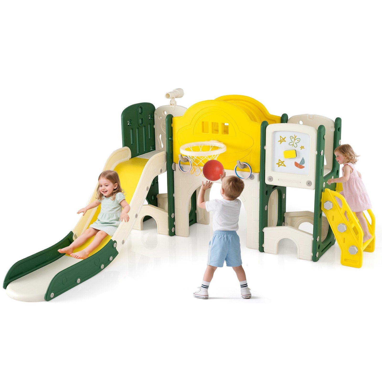 10 in 1 Toddler Slide Set Kids Slide and Climber Playset Indoor Playground, Yellow Climbers & Slides at Gallery Canada