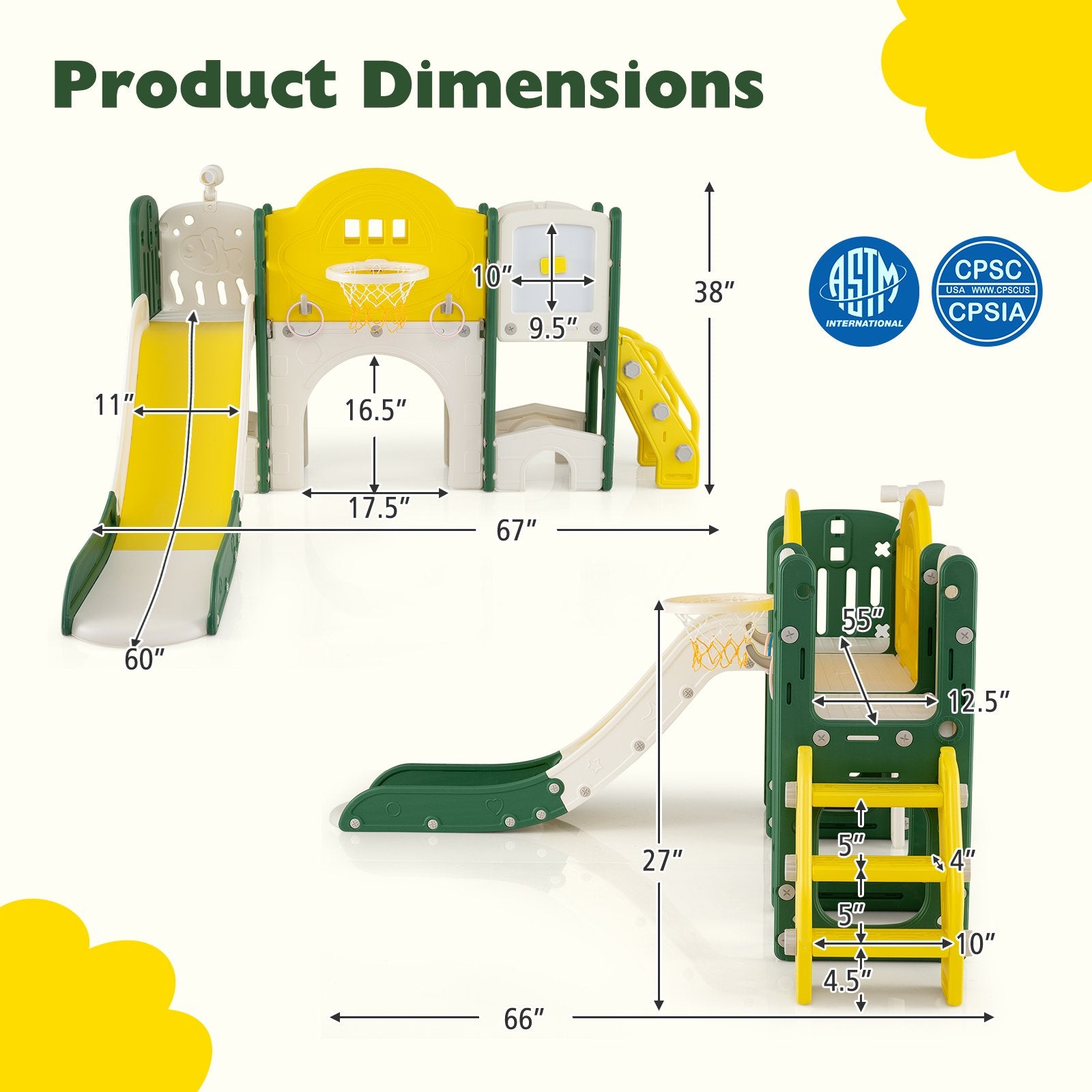 10 in 1 Toddler Slide Set Kids Slide and Climber Playset Indoor Playground, Yellow Climbers & Slides at Gallery Canada
