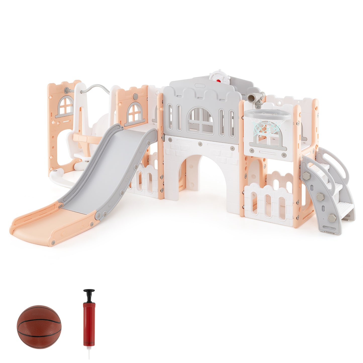 10-in-1 Toddler Swing and Slide Set Climber Playset with Basketball Hoop, Pink Climbers & Slides at Gallery Canada