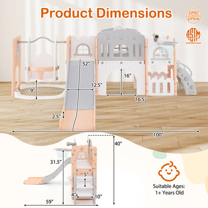 10-in-1 Toddler Swing and Slide Set Climber Playset with Basketball Hoop, Pink Climbers & Slides at Gallery Canada