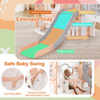 10-in-1 Toddler Swing and Slide Set Climber Playset with Basketball Hoop, Pink Climbers & Slides at Gallery Canada