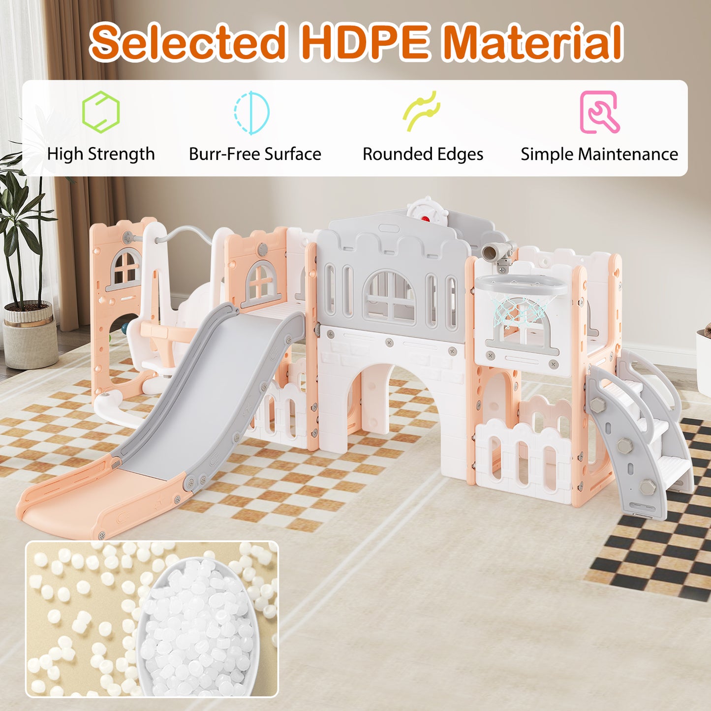 10-in-1 Toddler Swing and Slide Set Climber Playset with Basketball Hoop, Pink Climbers & Slides at Gallery Canada