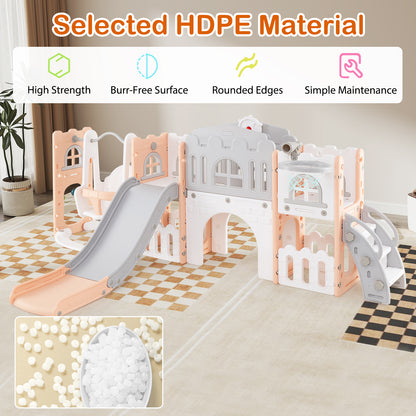 10-in-1 Toddler Swing and Slide Set Climber Playset with Basketball Hoop, Pink Climbers & Slides at Gallery Canada