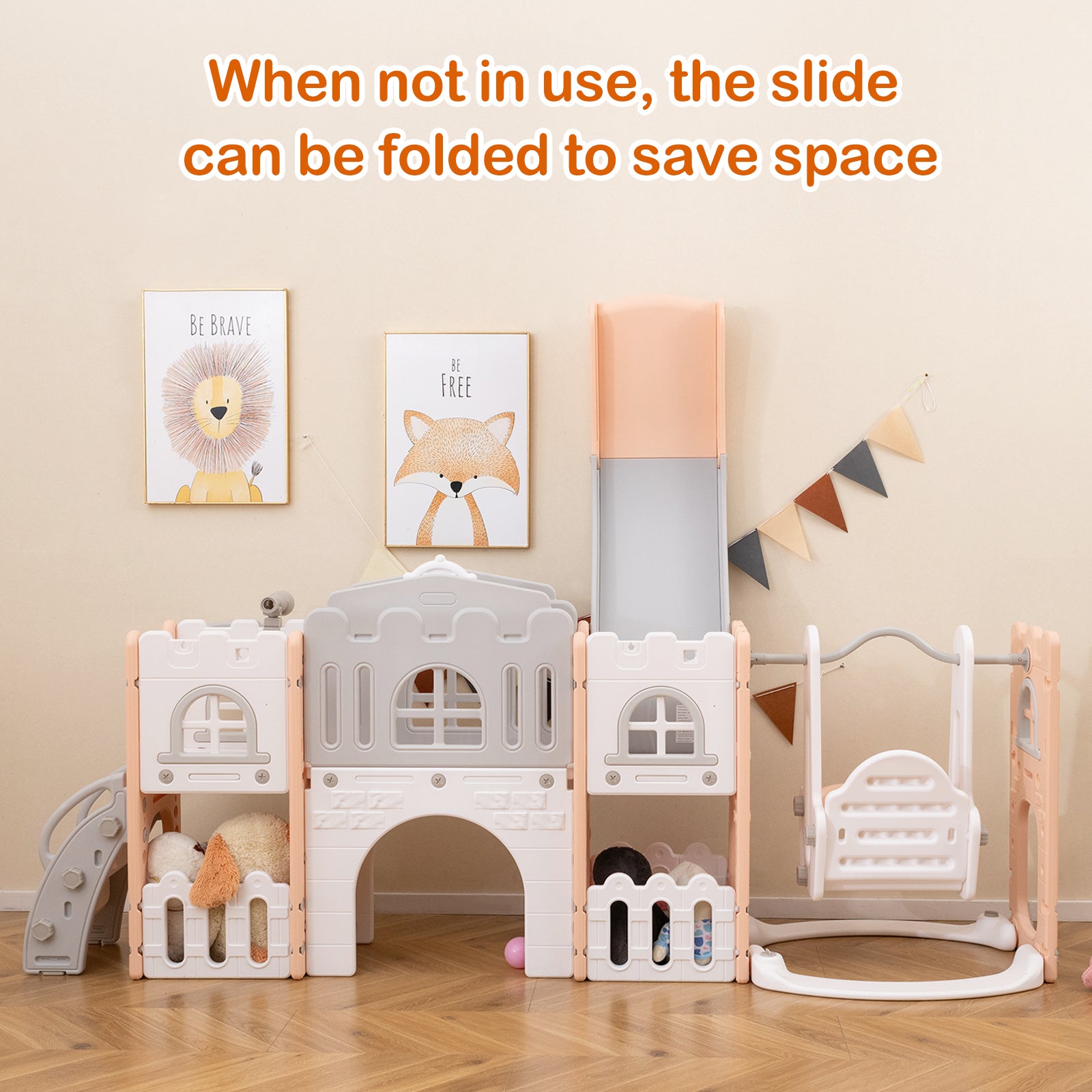 10-in-1 Toddler Swing and Slide Set Climber Playset with Basketball Hoop, Pink Climbers & Slides at Gallery Canada