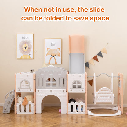 10-in-1 Toddler Swing and Slide Set Climber Playset with Basketball Hoop, Pink Climbers & Slides at Gallery Canada