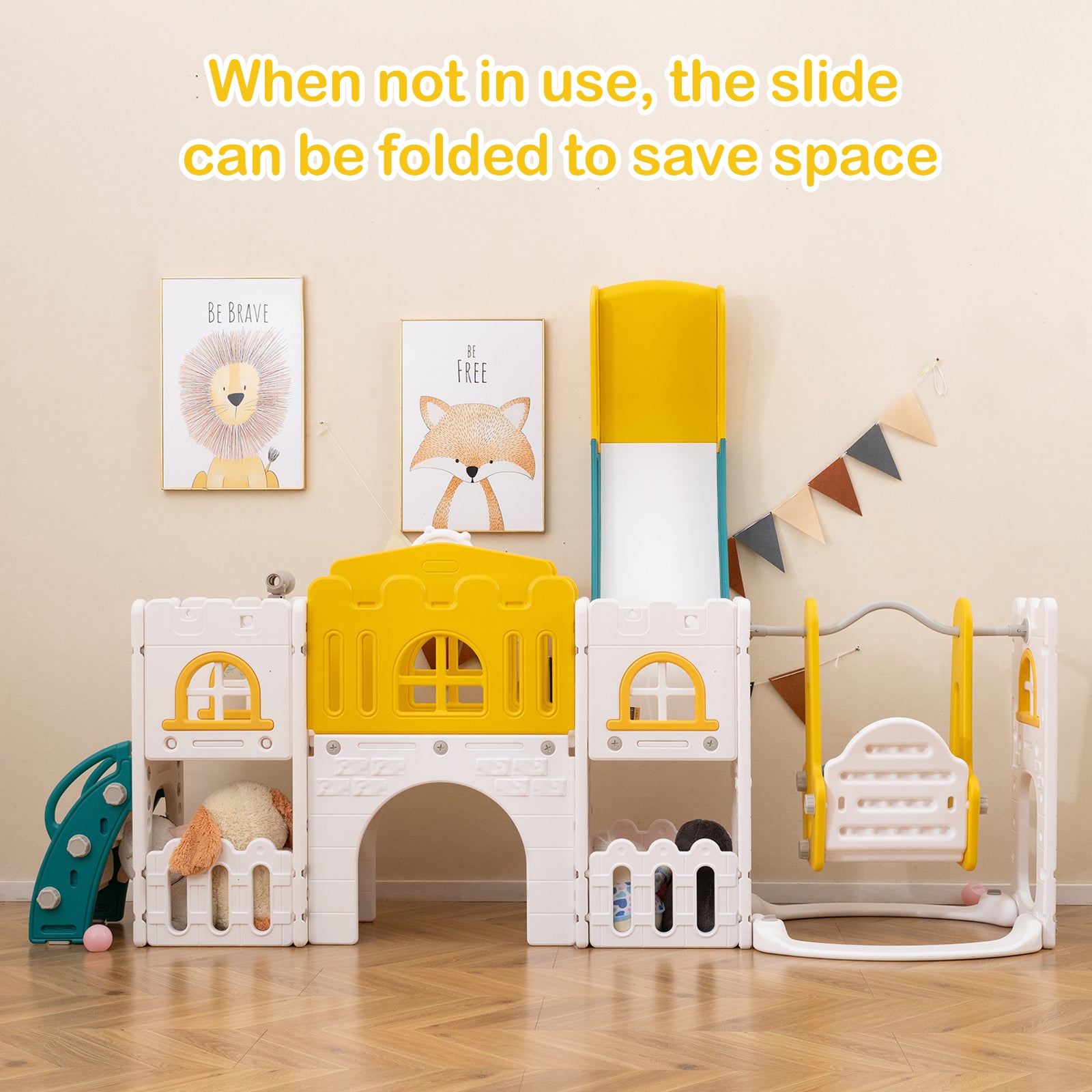 10-in-1 Toddler Swing and Slide Set Climber Playset with Basketball Hoop, Yellow Climbers & Slides at Gallery Canada