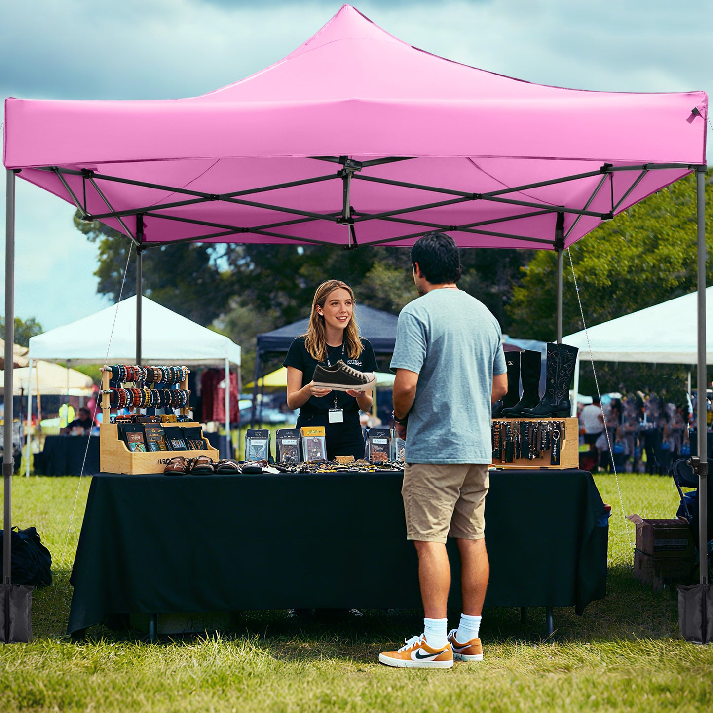 10 x 10 FT Outdoor Pop up Canopy Tent Easy Setup Gazebo Shelter with Wheeled Bag, Pink
