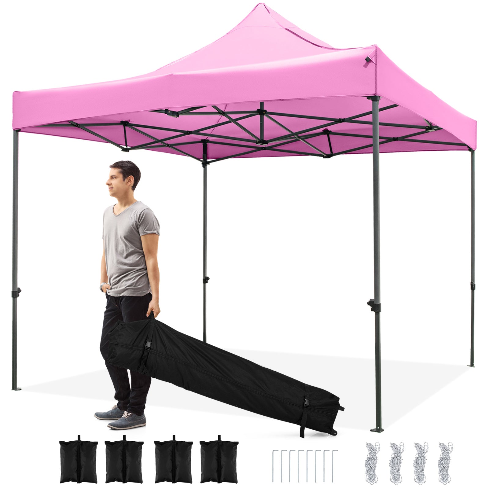 10 x 10 FT Outdoor Pop up Canopy Tent Easy Setup Gazebo Shelter with Wheeled Bag, Pink Canopies at Gallery Canada