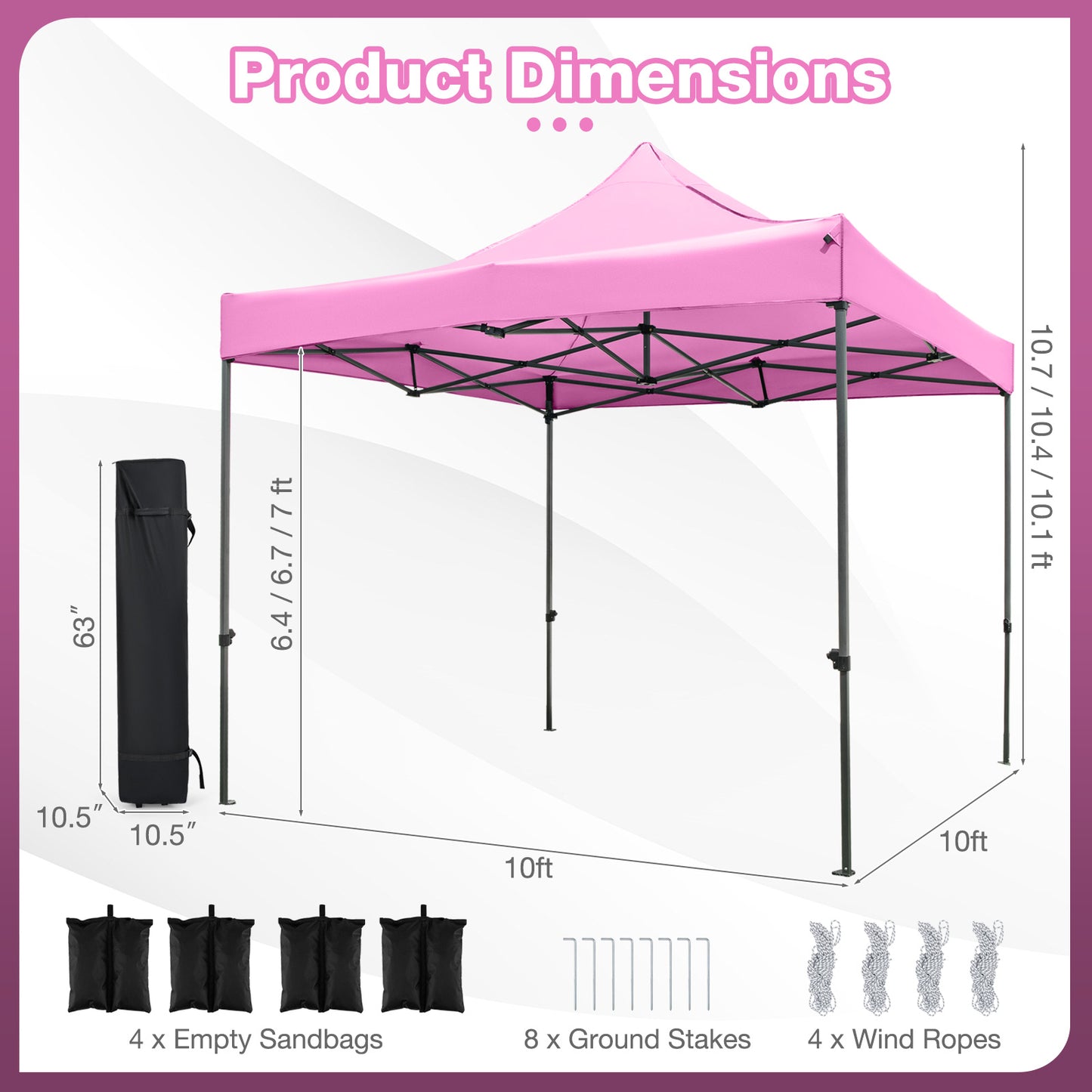 10 x 10 FT Outdoor Pop up Canopy Tent Easy Setup Gazebo Shelter with Wheeled Bag, Pink