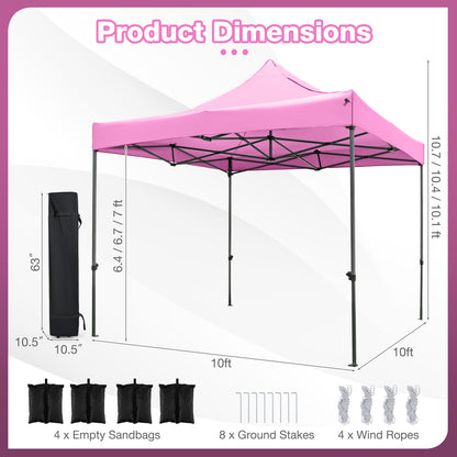 10 x 10 FT Outdoor Pop up Canopy Tent Easy Setup Gazebo Shelter with Wheeled Bag, Pink