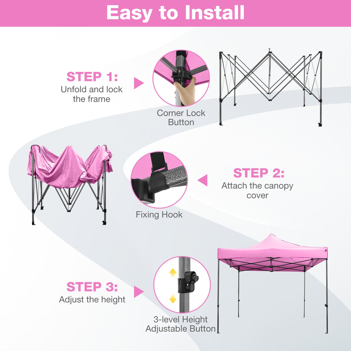 10 x 10 FT Outdoor Pop up Canopy Tent Easy Setup Gazebo Shelter with Wheeled Bag, Pink