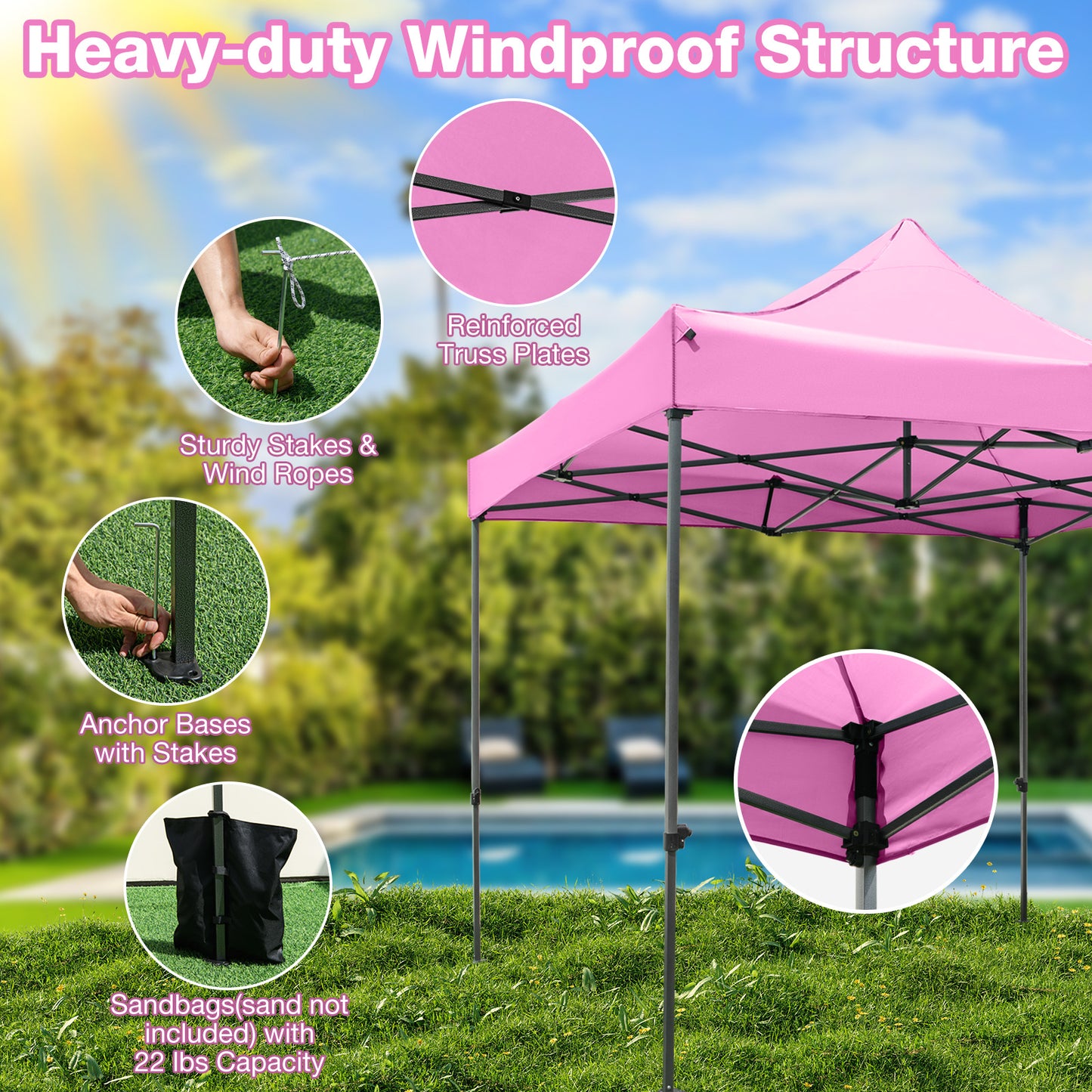 10 x 10 FT Outdoor Pop up Canopy Tent Easy Setup Gazebo Shelter with Wheeled Bag, Pink