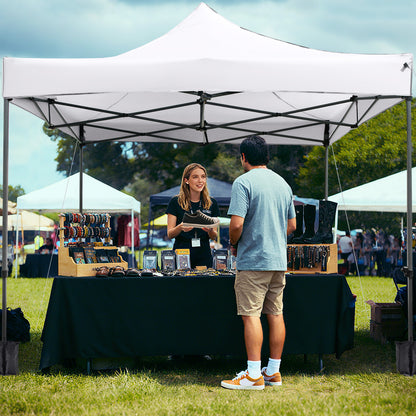 10 x 10 FT Outdoor Pop up Canopy Tent Easy Setup Gazebo Shelter with Wheeled Bag, White